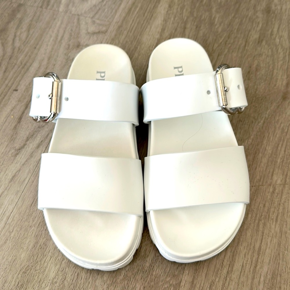 Prada White Leather Slides